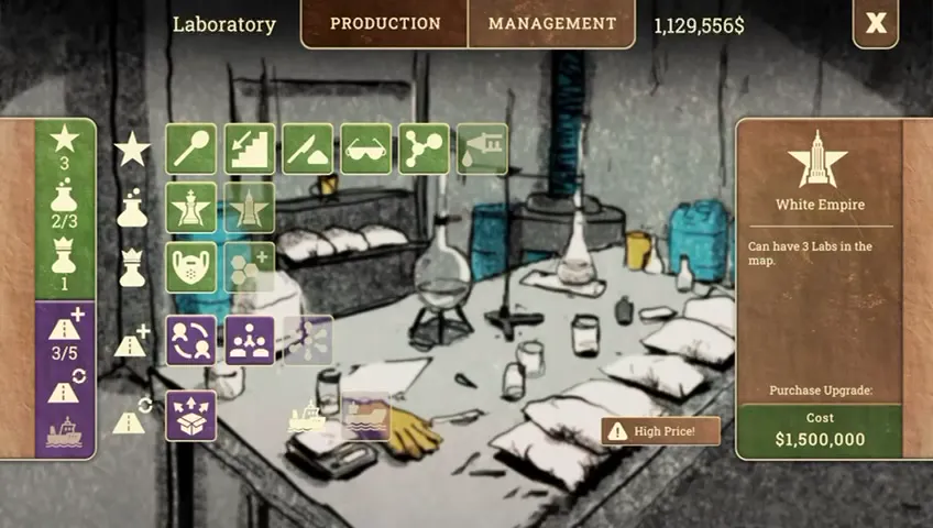 The Chairman gameplay — laboratory production and management